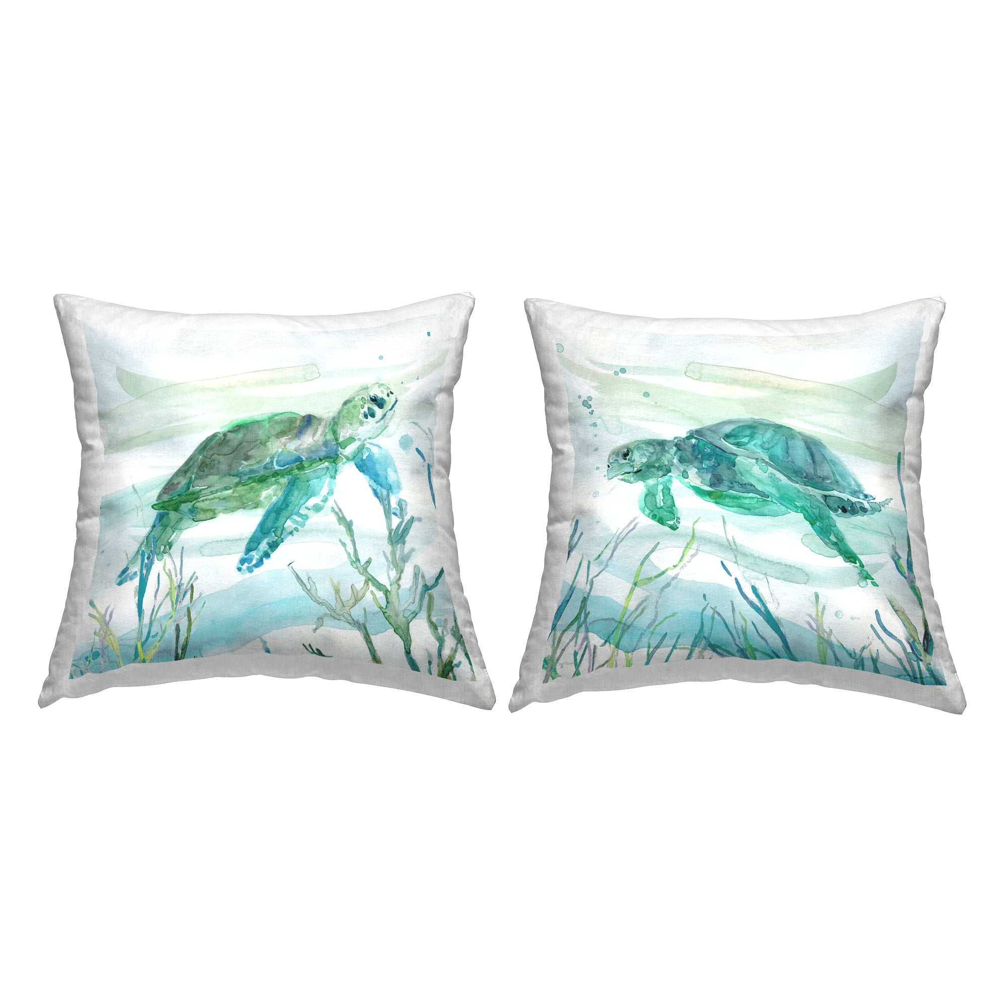 Stupell Industries Underwater Turtles Swimming Square Decorative Printed Throw Pillow, 18 x 18, Set of 2