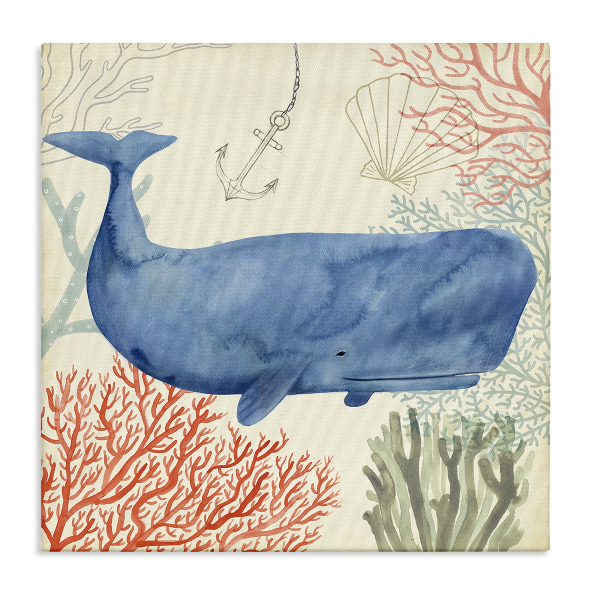 Stupell Industries Underwater Whimsical Whale Watercolor Animals & Insects Painting Gallery Wrapped Canvas Art Print Wall Art, 36 x 36