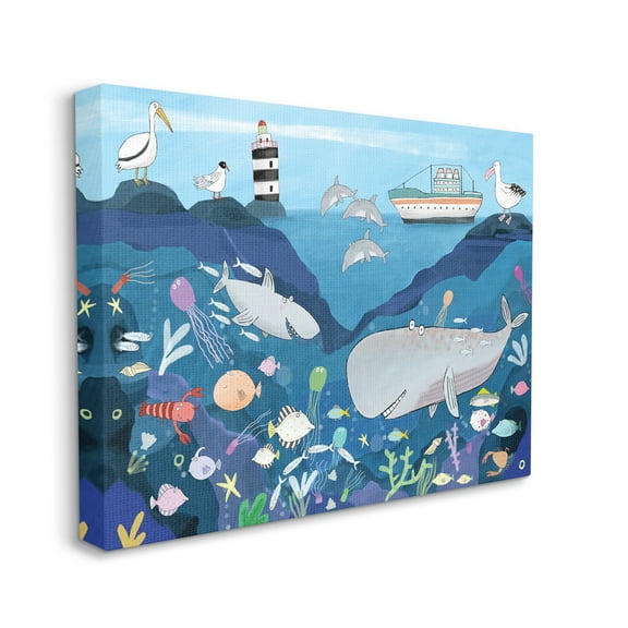Stupell Industries Underwater Wildlife Kid's Illustration Shark Whale Boat, 24 x 30, Designed by Carla Daly