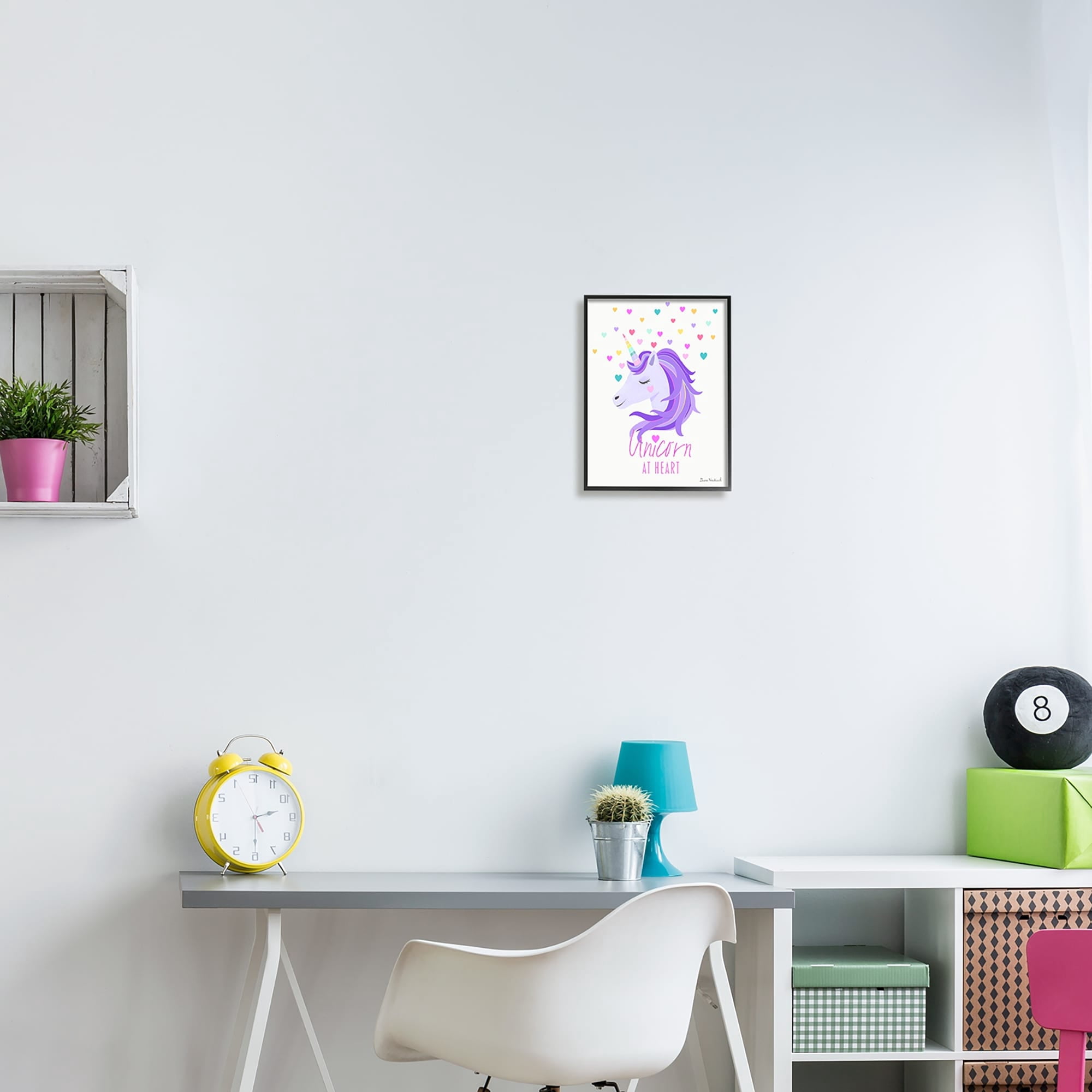 Stupell Industries Unicorn At Heart Phrase Pastel Purple Hearts Pattern Graphic Art Black Framed Art Print Wall Art, Design by Diane Neukirch