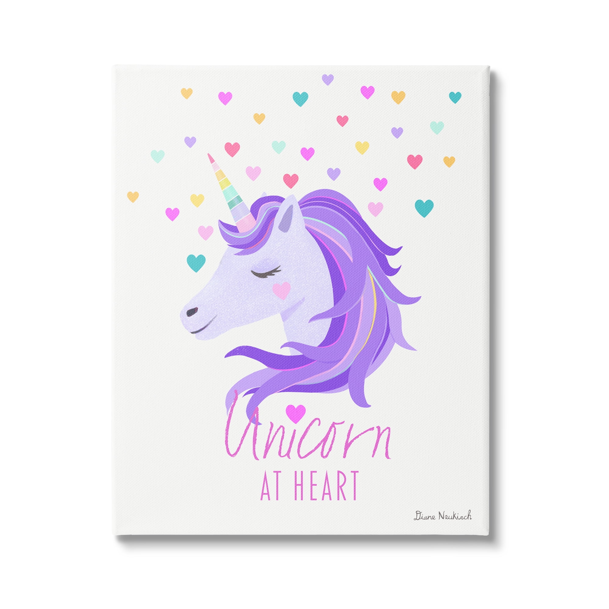 Stupell Industries Unicorn At Heart Phrase Pastel Purple Hearts Pattern Graphic Art Gallery Wrapped Canvas Print Wall Art, Design by Diane Neukirch