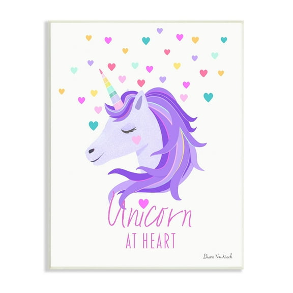 Stupell Industries Unicorn At Heart Phrase Pastel Purple Hearts Pattern Graphic Art Unframed Art Print Wall Art, Design by Diane Neukirch