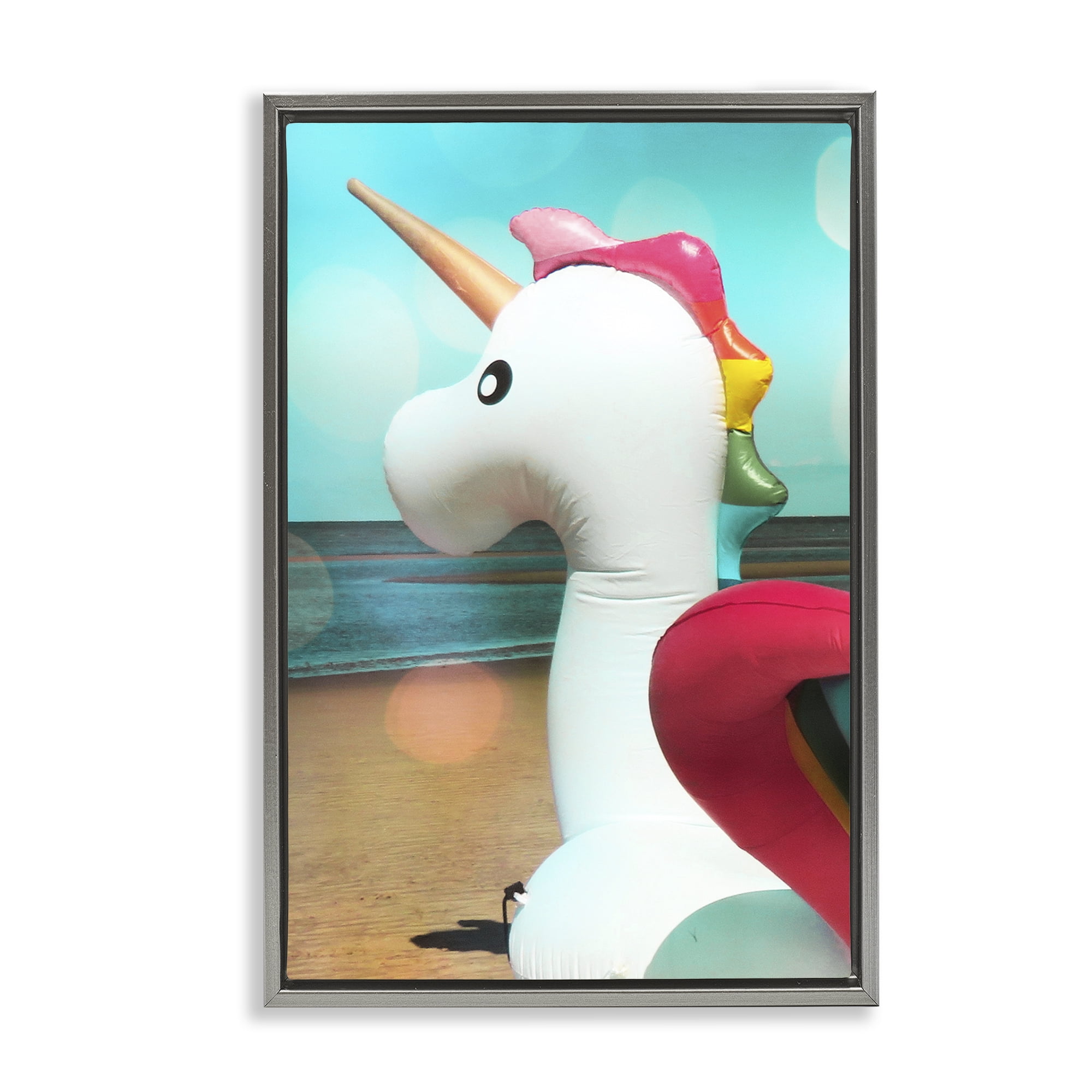 Stupell Industries Unicorn Basking in Bokeh Fantasy & Sci-Fi Painting Gray Floater Framed Canvas Art Print Wall Art, 17 x 25