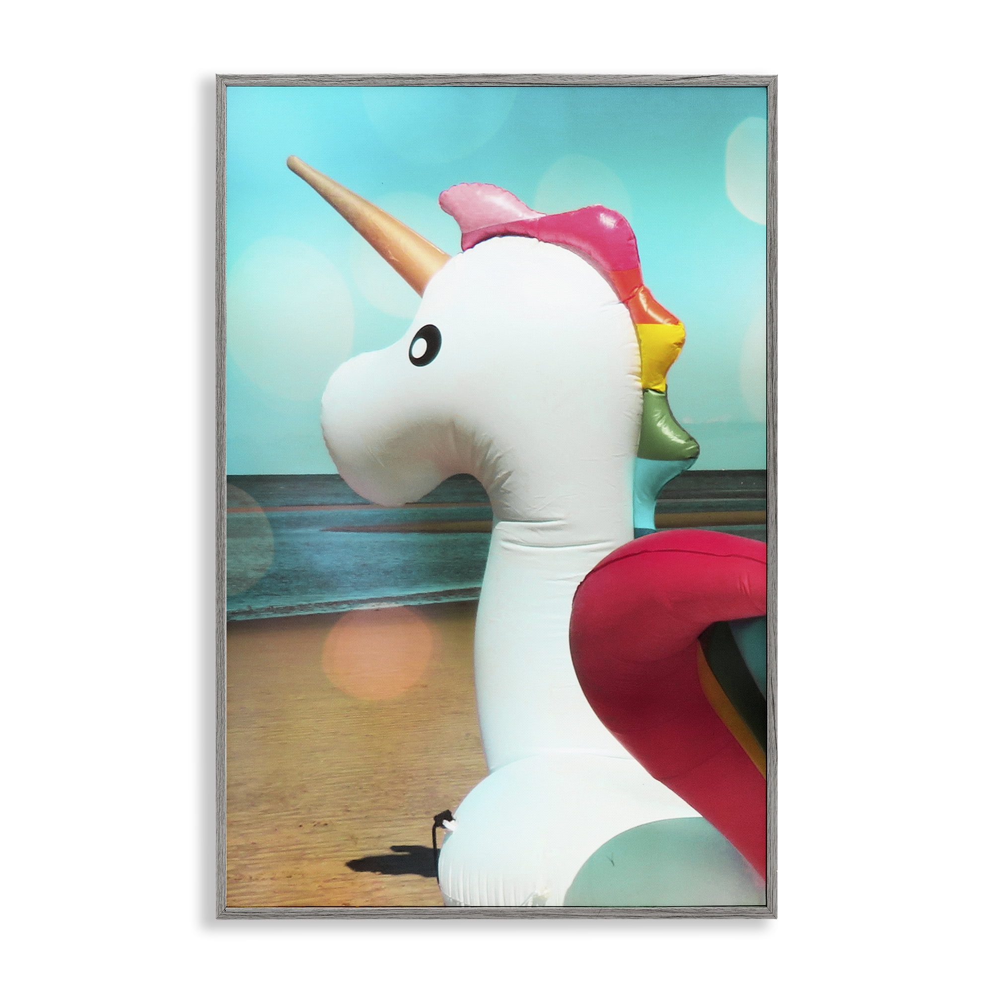 Stupell Industries Unicorn Basking in Bokeh Fantasy & Sci-Fi Painting Gray Framed Art Print Wall Art, 16 x 24