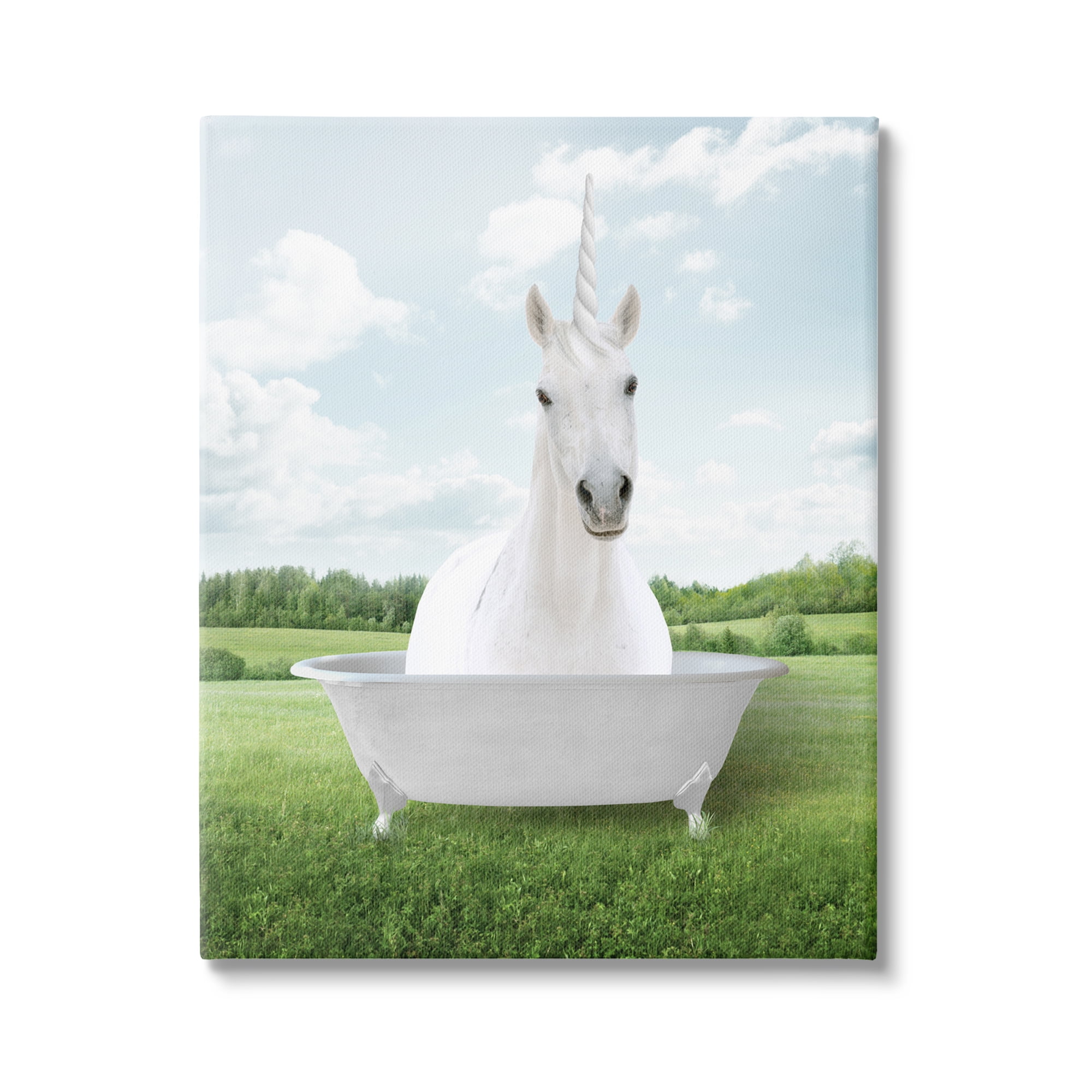 Stupell Industries Unicorn Bathtub in Field Nature Painting Gallery Wrapped Canvas Print Wall Art, 24 x 30