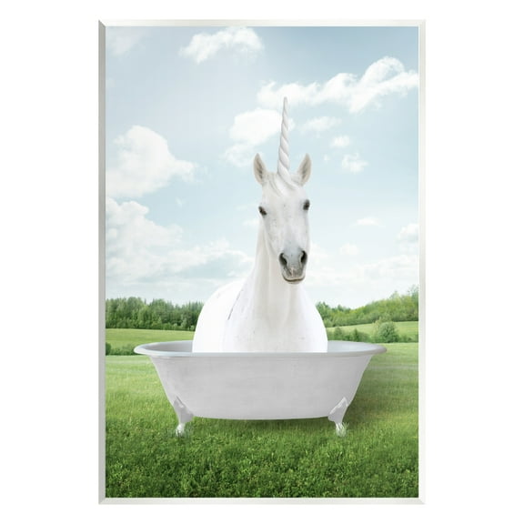 Stupell Industries Unicorn Bathtub in Field Nature Painting Unframed Art Print Wall Art, 10 x 15
