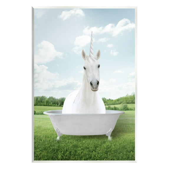 Stupell Industries Unicorn Bathtub in Field Nature Painting Unframed Art Print Wall Art, 13 x 19