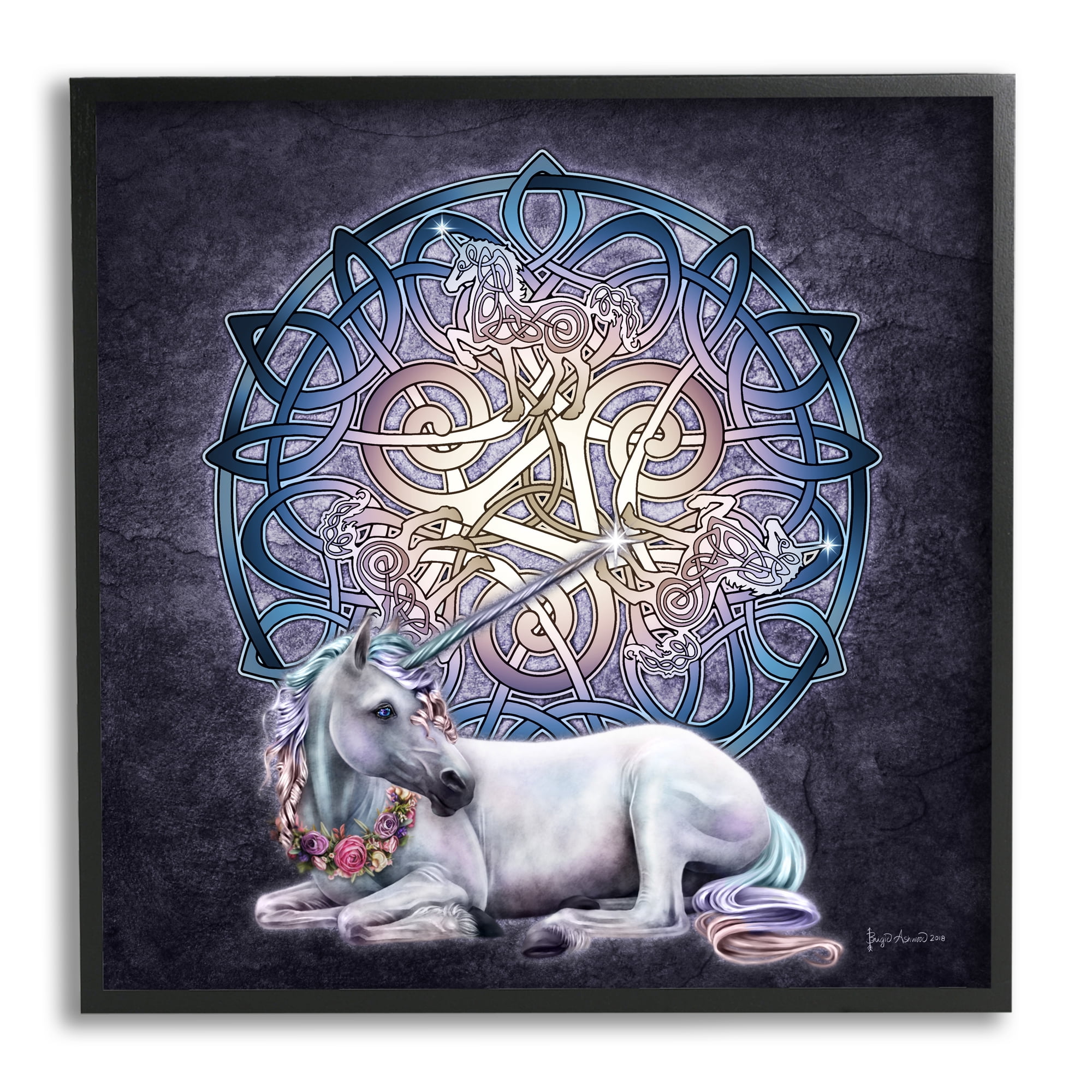 Stupell Industries Unicorn Celtic Pattern Fairy Tales & Fantasy Painting Black Framed Art Print Wall Art, 17 x 17