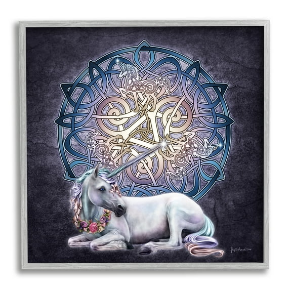 Stupell Industries Unicorn Celtic Pattern Fairy Tales & Fantasy Painting Gray Framed Art Print Wall Art, 17 x 17
