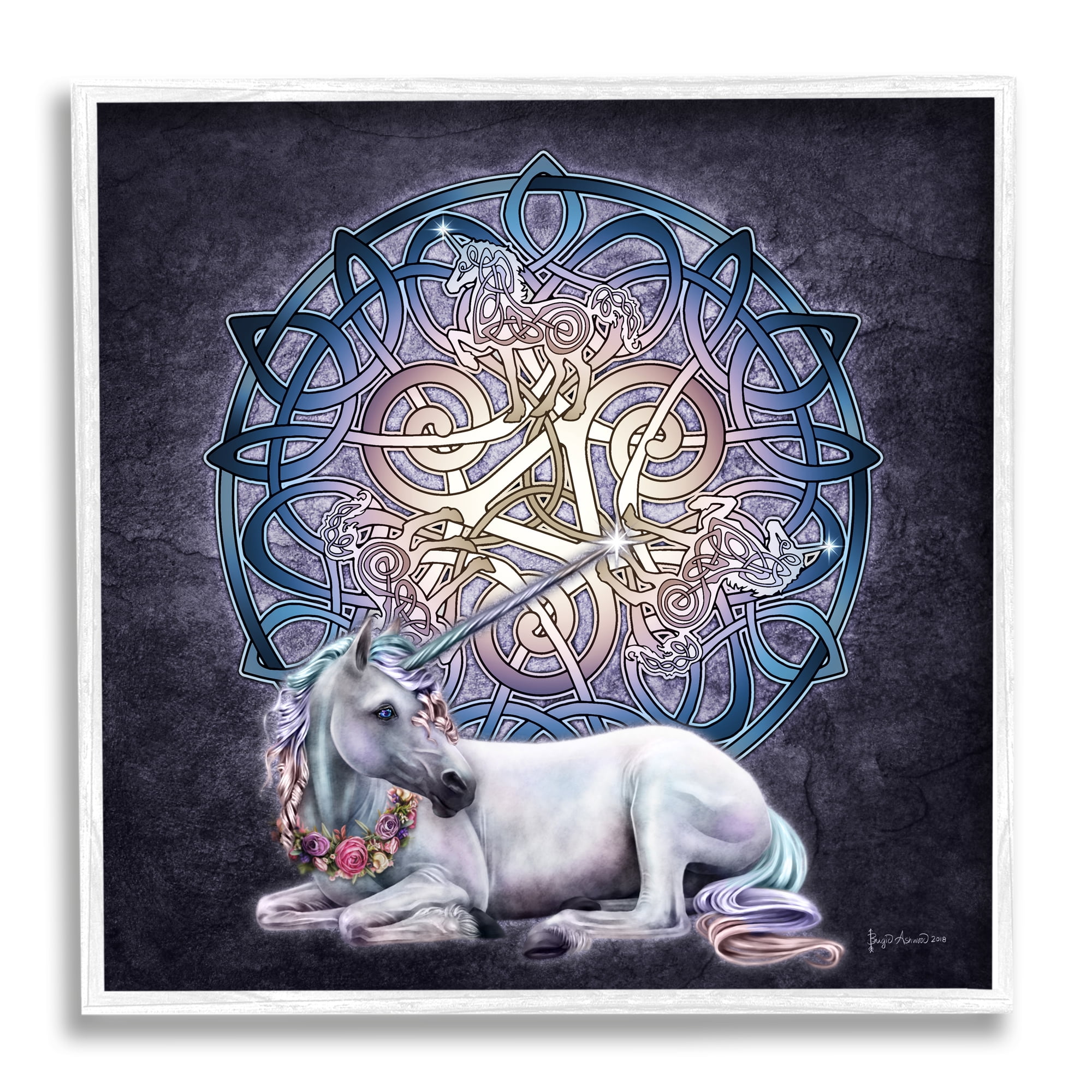 Stupell Industries Unicorn Celtic Pattern Fairy Tales & Fantasy Painting White Framed Art Print Wall Art, 24 x 24