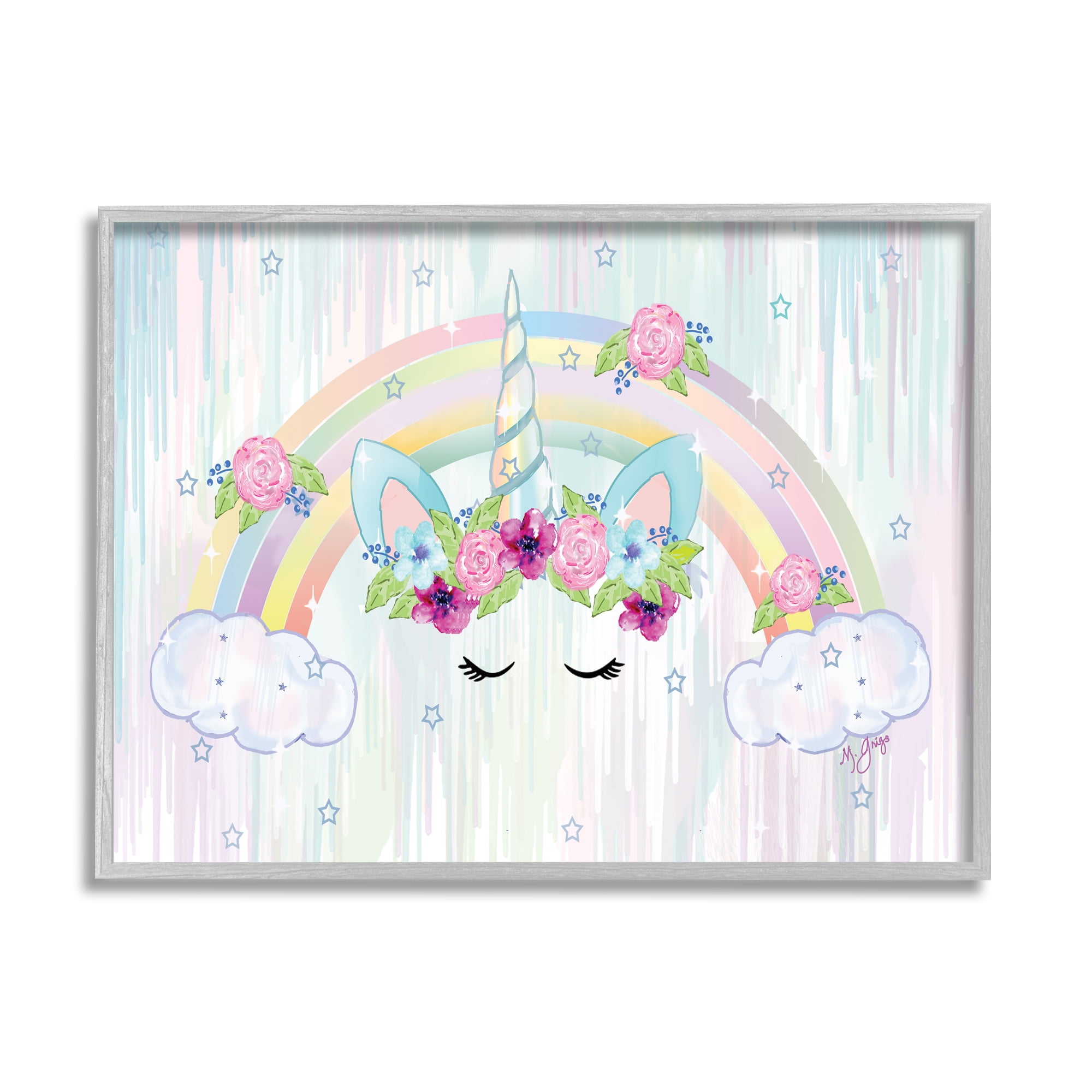 Stupell Industries Unicorn Eyes Under Floral Rainbow Starry Clouds, 16 x 20, Designed by Maureen Grigs
