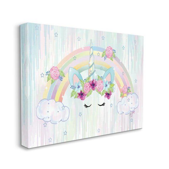 Stupell Industries Unicorn Eyes Under Floral Rainbow Starry Clouds, 16 x 20, Designed by Maureen Grigs