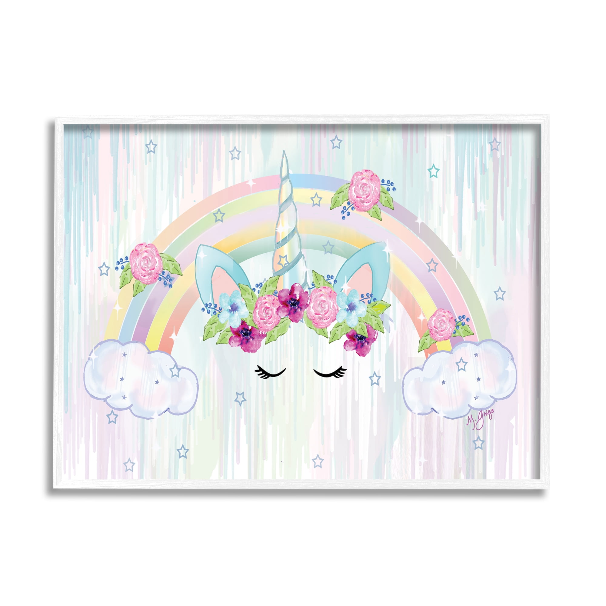 Stupell Industries Unicorn Eyes Under Floral Rainbow Starry Clouds, 16 x 20, Designed by Maureen Grigs