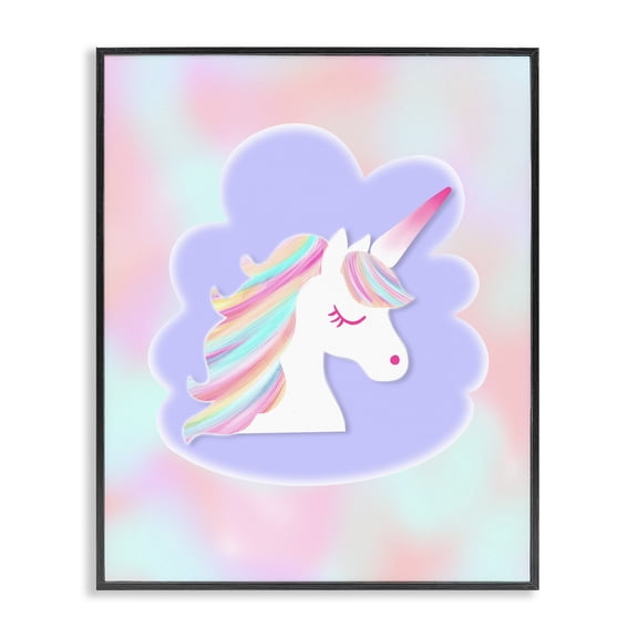 Stupell Industries Unicorn Face Pastel Cloud Black Framed Giclee Art design by Pooja Dave, 14 x 11