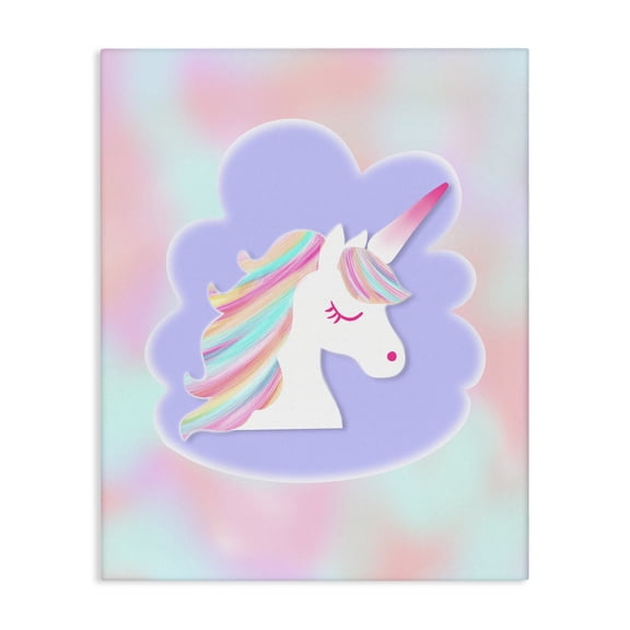 Stupell Industries Unicorn Face Pastel Cloud Canvas Wall Art design by Pooja Dave, 48 x 36
