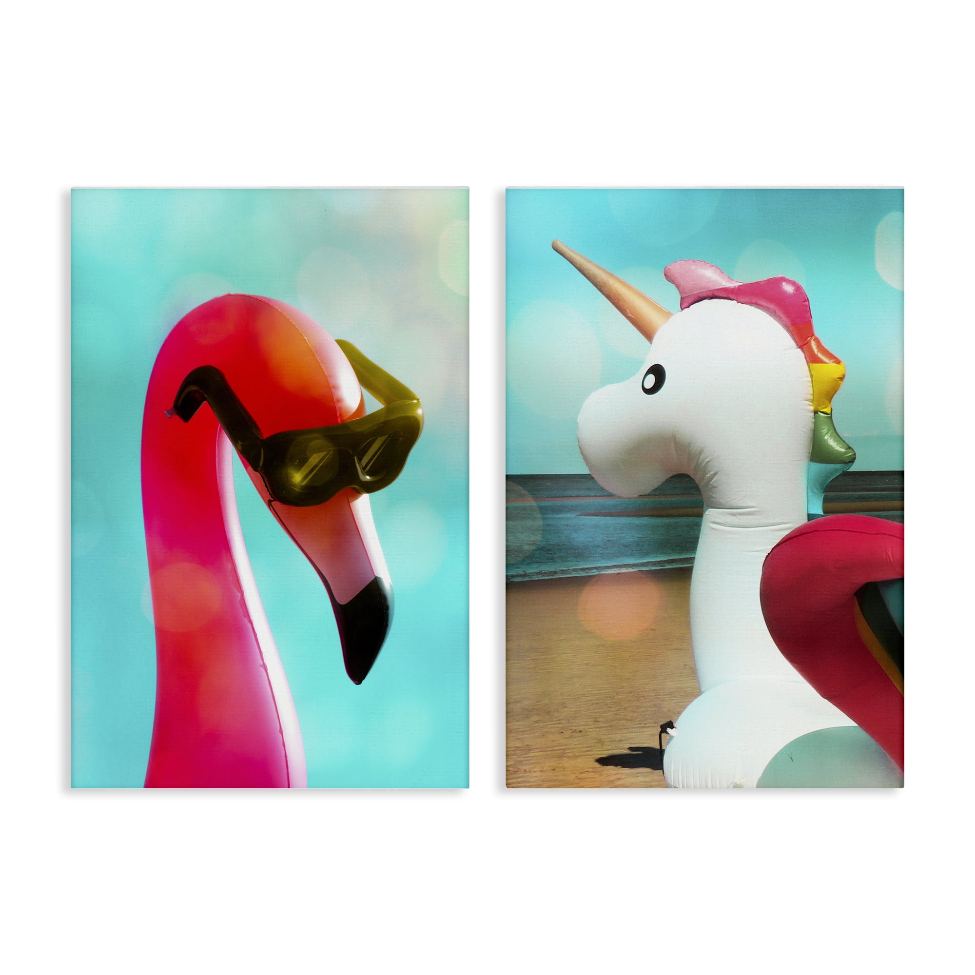 Stupell Industries Unicorn & Flamingo Basking Nautical & Beach Painting Wrapped Canvas Art Print Wall Art, 16 x 24, Set of 2
