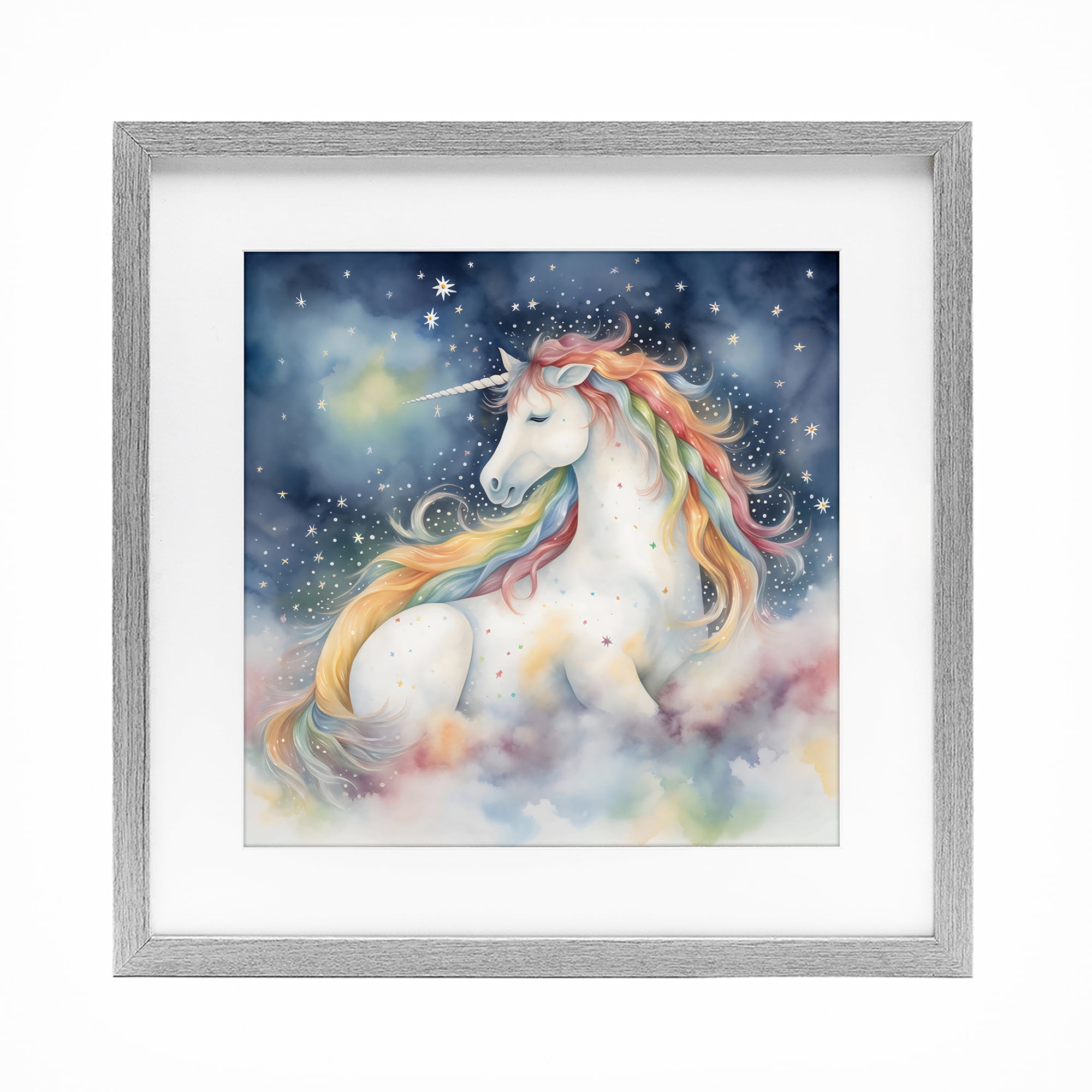 Stupell Industries Unicorn Floating on the Clouds Gray Framed Print Under Glass, design by Creative Studio