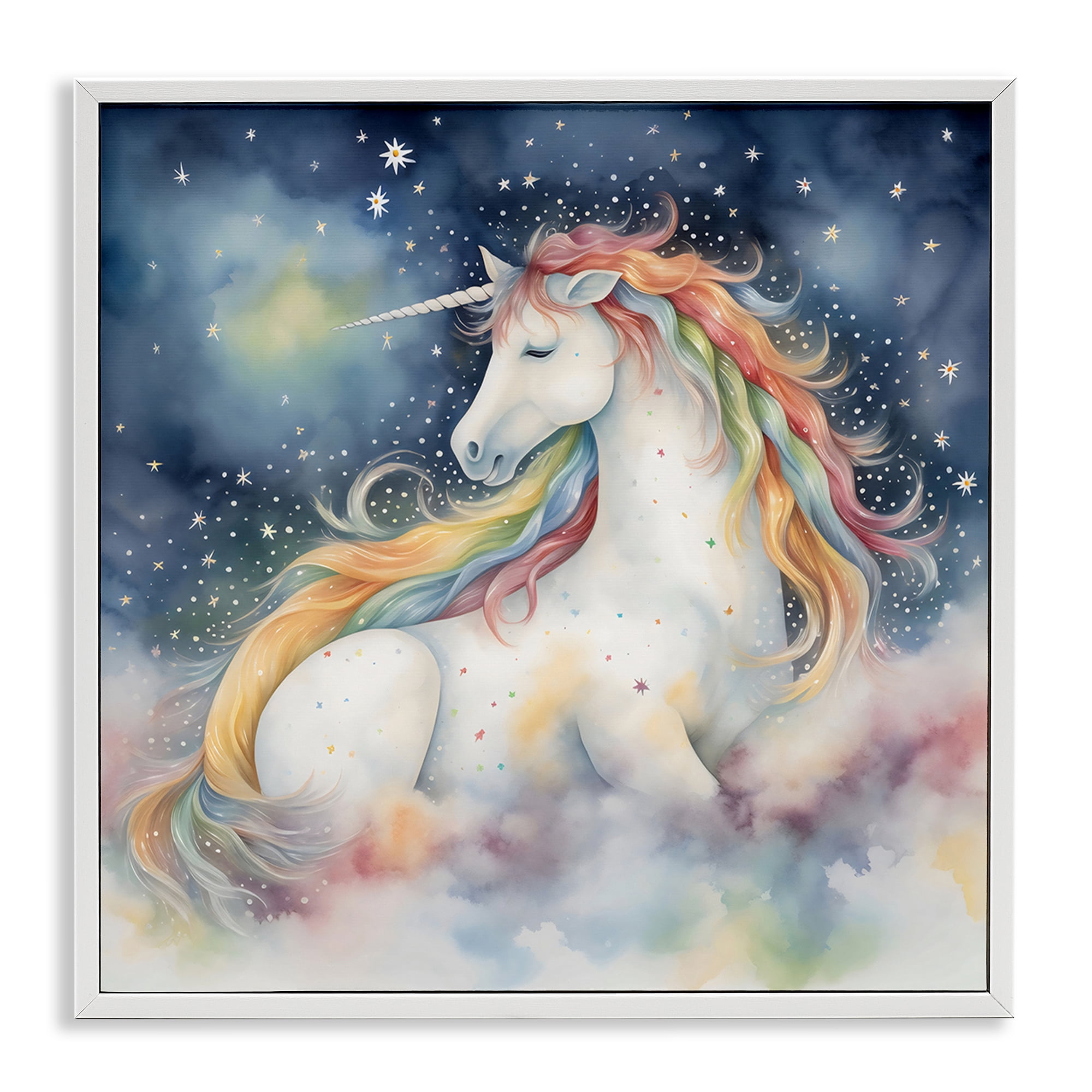 Stupell Industries Unicorn Floating on the Clouds White Framed Giclee Art, design by Creative Studio