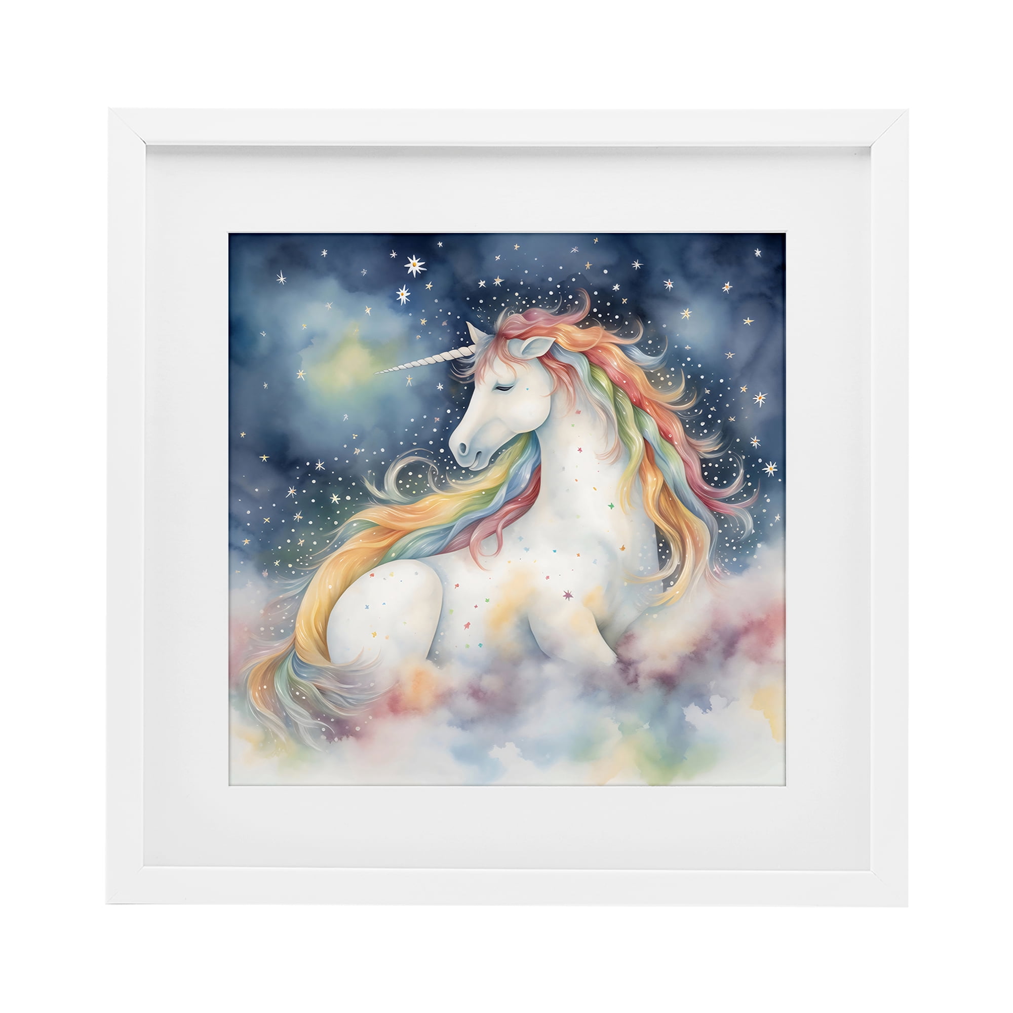 Stupell Industries Unicorn Floating on the Clouds White Framed Print Under Glass, design by Creative Studio