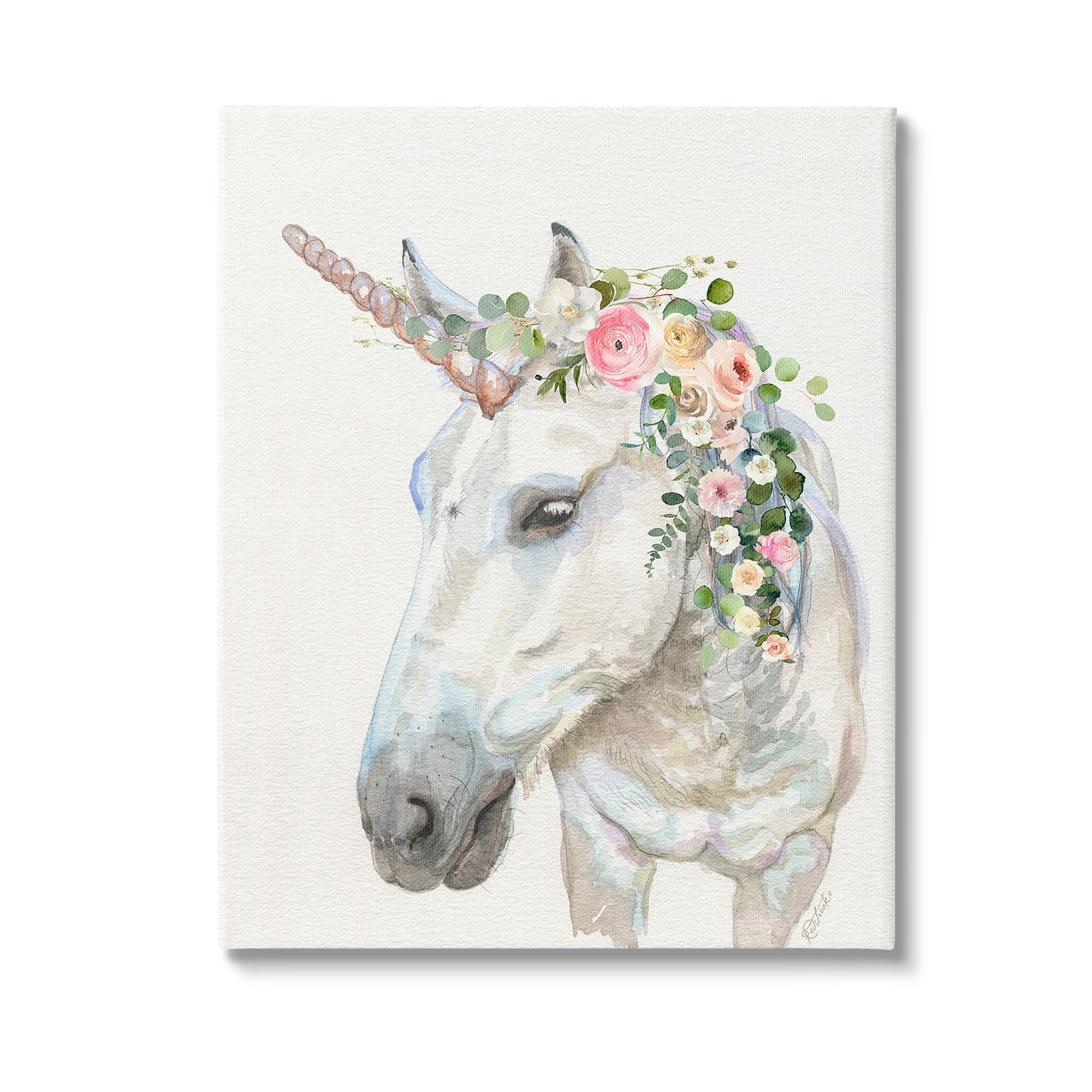 Stupell Industries Unicorn & Flower Garland Fairy Tales & Fantasy Painting Gallery Wrapped Canvas Art Print Wall Art, 24 x 30