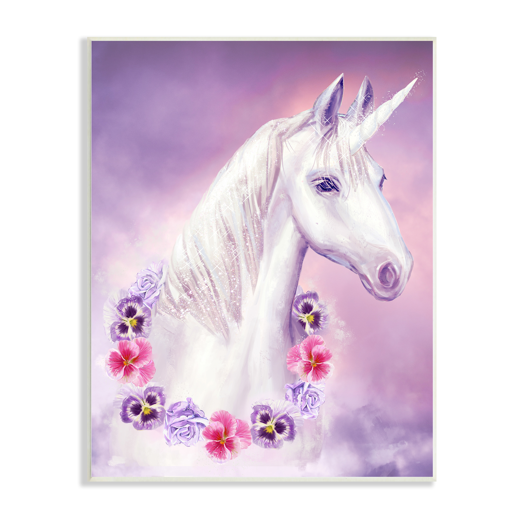 Stupell Industries Unicorn Flower Lei Necklace Purple Pink Fantasy , 13 x 19, Design by Ziwei Li