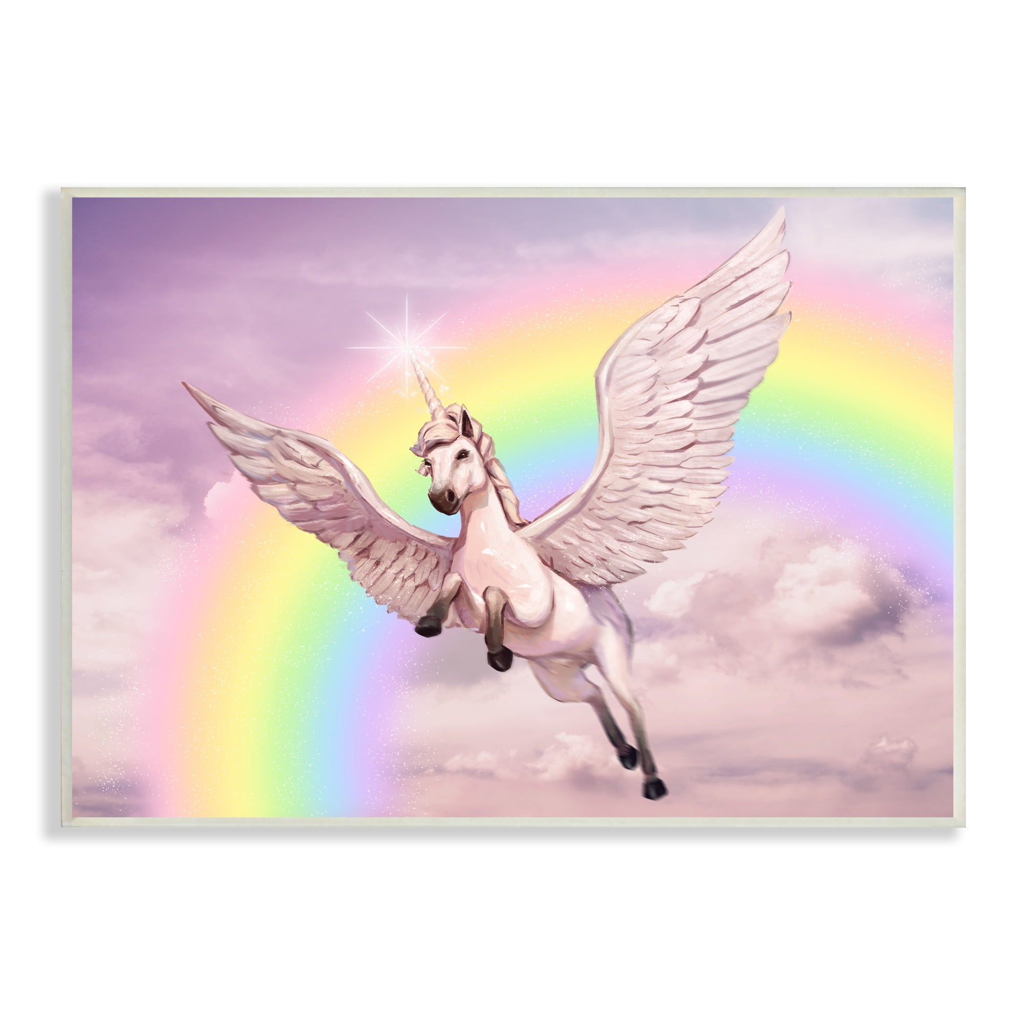 Stupell Industries Unicorn Flying Fluffy Clouds Rainbow Pink Fantasy , 15 x 10, Design by Ziwei Li