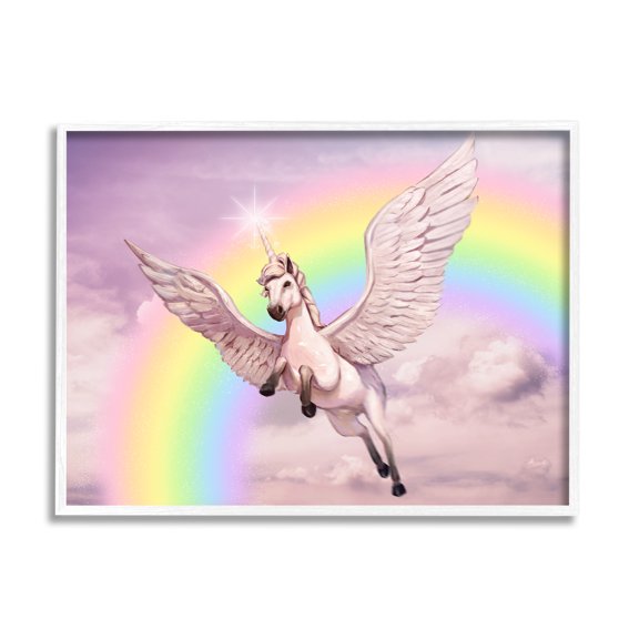 Stupell Industries Unicorn Flying Fluffy Clouds Rainbow Pink Fantasy , 20 x 16, Design by Ziwei Li