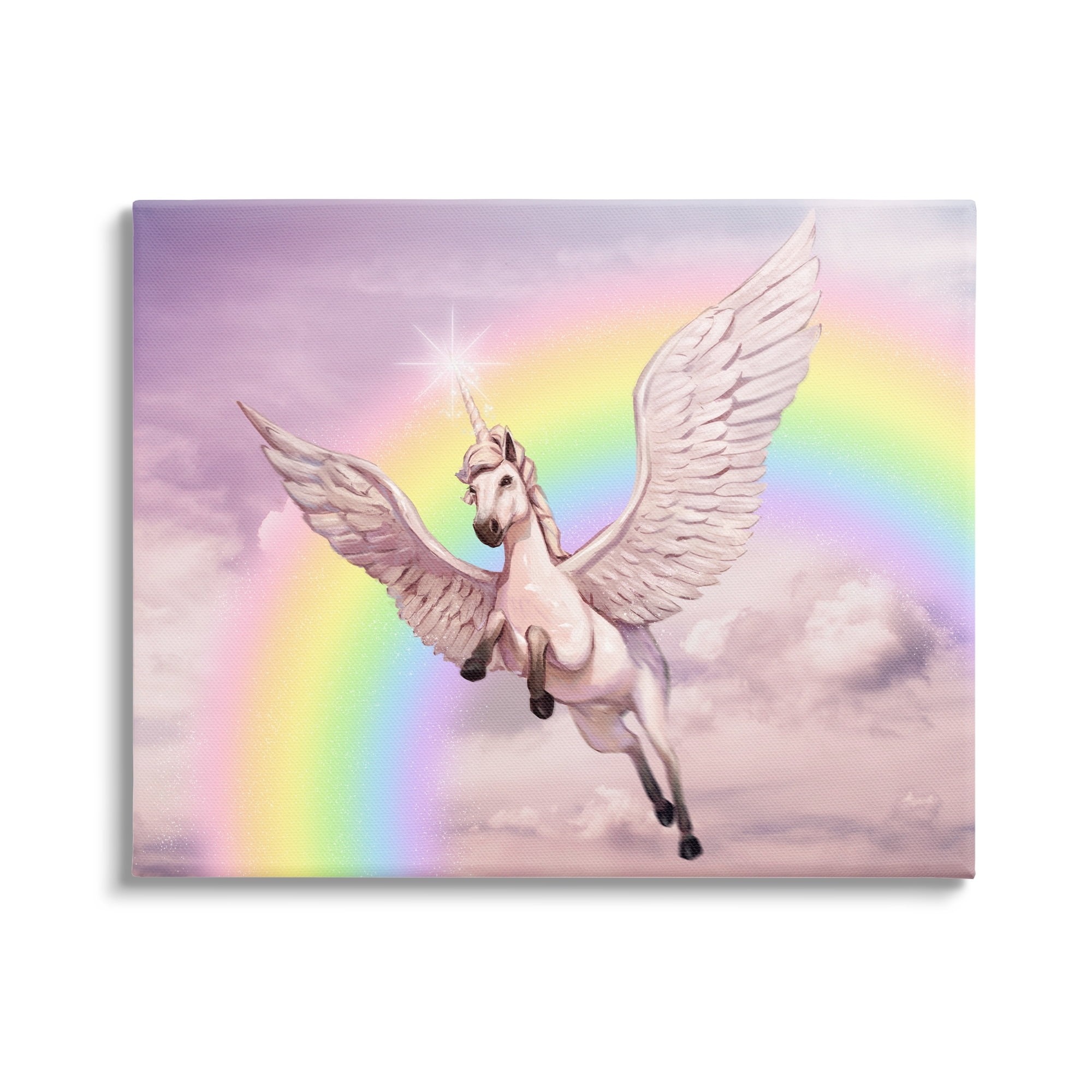 Stupell Industries Unicorn Flying Fluffy Clouds Rainbow Pink Fantasy , 48 x 36, Design by Ziwei Li