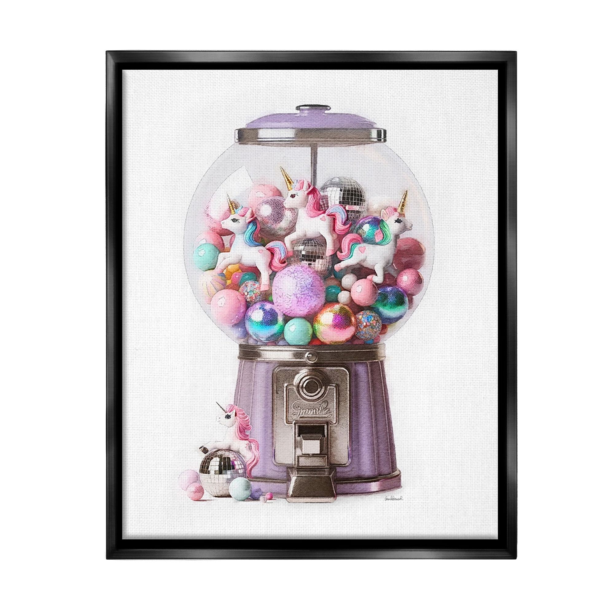 Stupell Industries Unicorn Gumball Machine Fairy Tales & Fantasy Painting Black Floater Framed Canvas Art Print Wall Art, 25 x 31