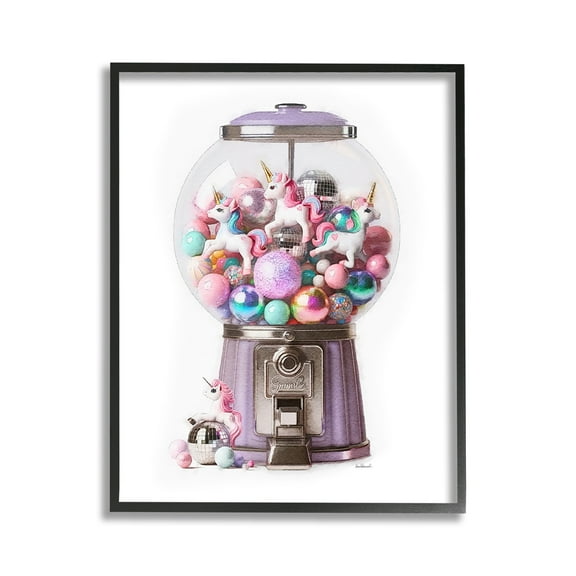 Stupell Industries Unicorn Gumball Machine Fairy Tales & Fantasy Painting Black Framed Art Print Wall Art, 11 x 14