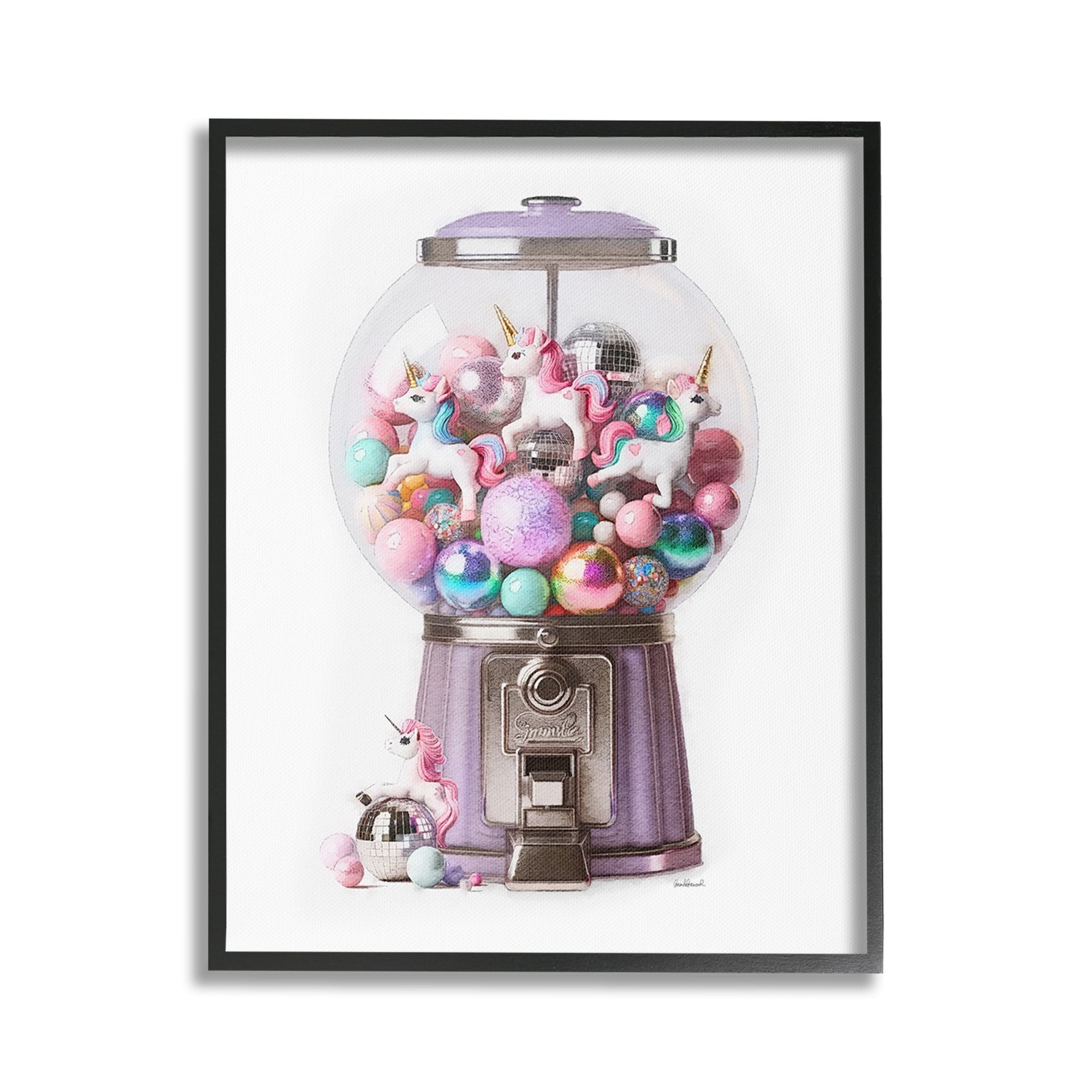 Stupell Industries Unicorn Gumball Machine Fairy Tales & Fantasy Painting Black Framed Art Print Wall Art, 24 x 30