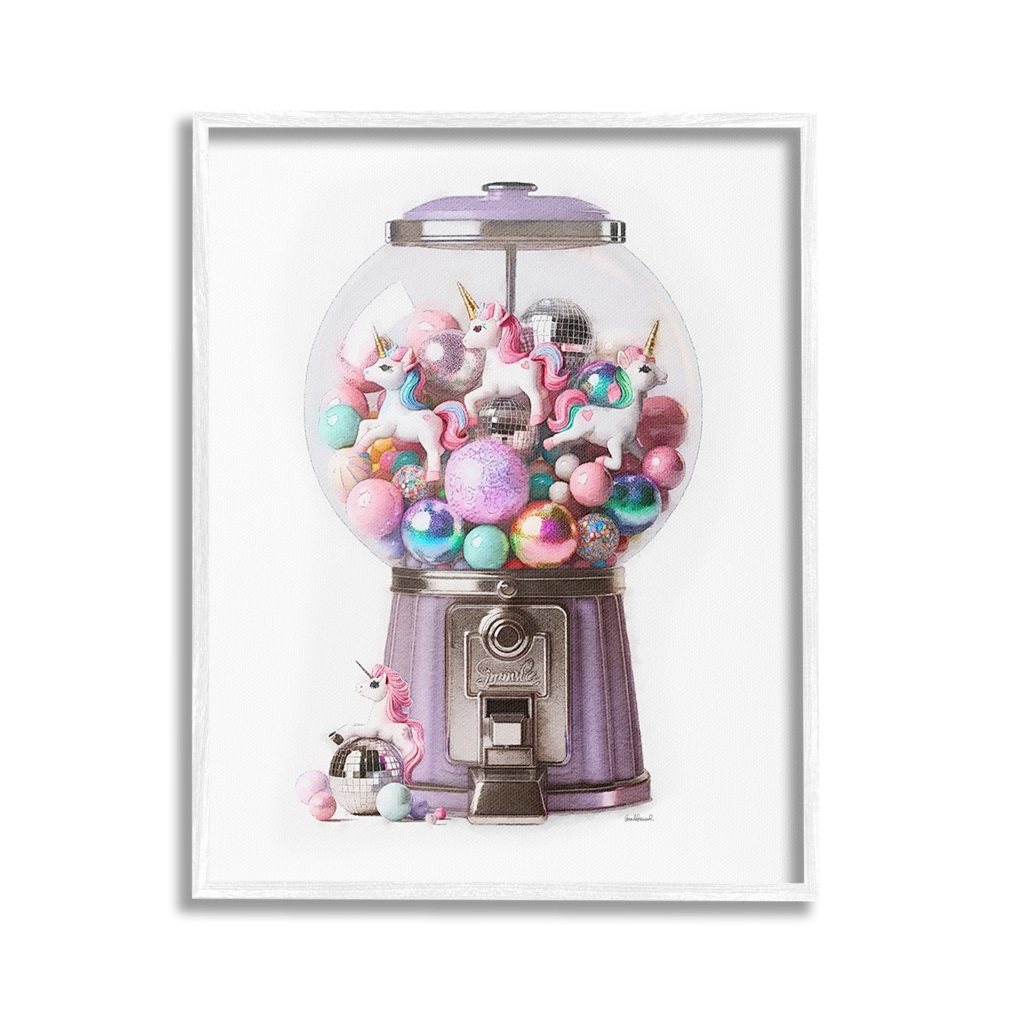 Stupell Industries Unicorn Gumball Machine Fairy Tales & Fantasy Painting White Framed Art Print Wall Art, 16 x 20