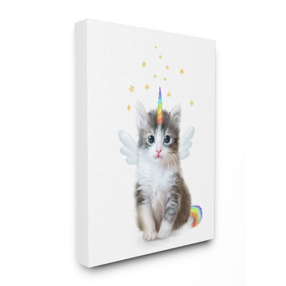 Stupell Industries Unicorn Kitten Fantasy Feline Rainbow Horn Design Canvas Wall Art Design by Ziwei Li