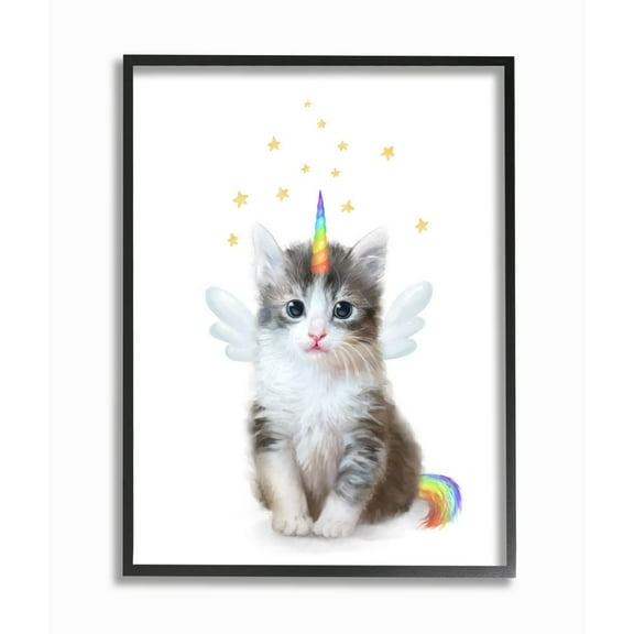 Stupell Industries Unicorn Kitten Fantasy Feline Rainbow Horn Design Framed Wall Art Design by Ziwei Li, 11" x 14", Black Framed