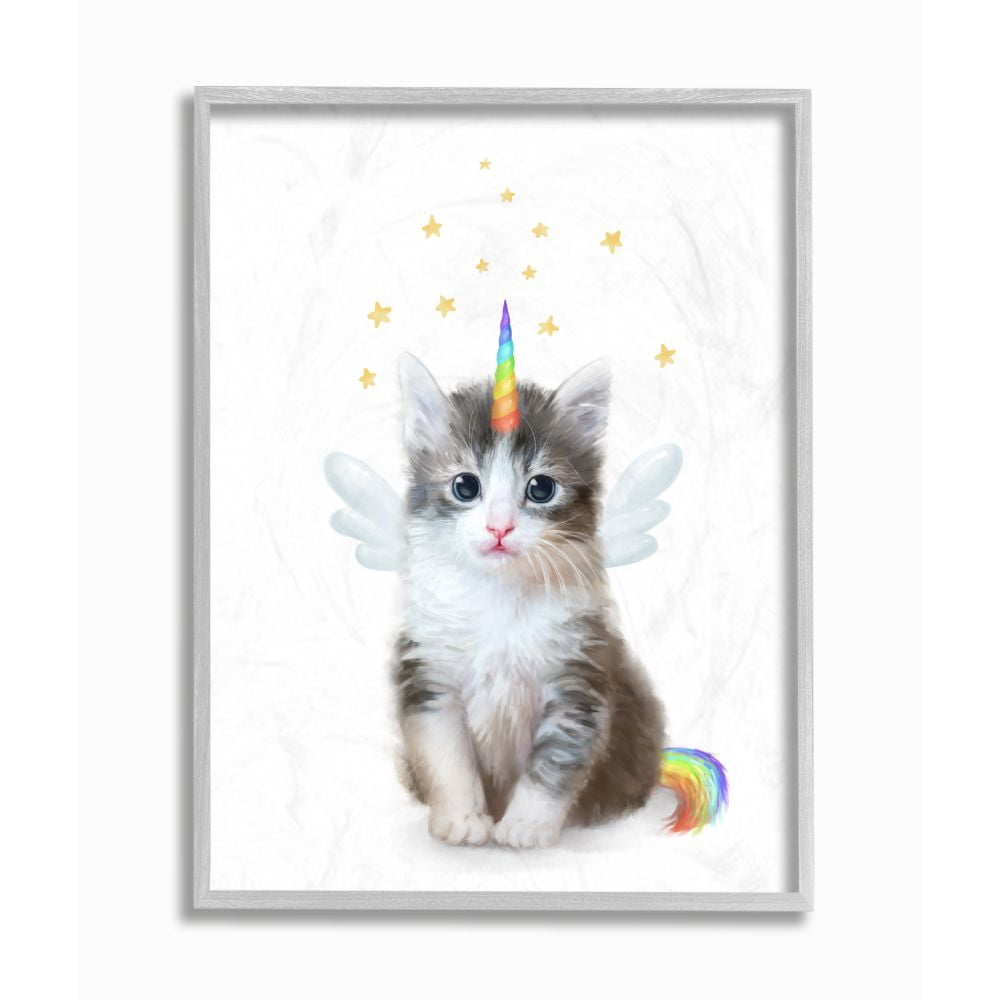 Stupell Industries Unicorn Kitten Fantasy Feline Rainbow Horn Design Framed Wall Art Design by Ziwei Li