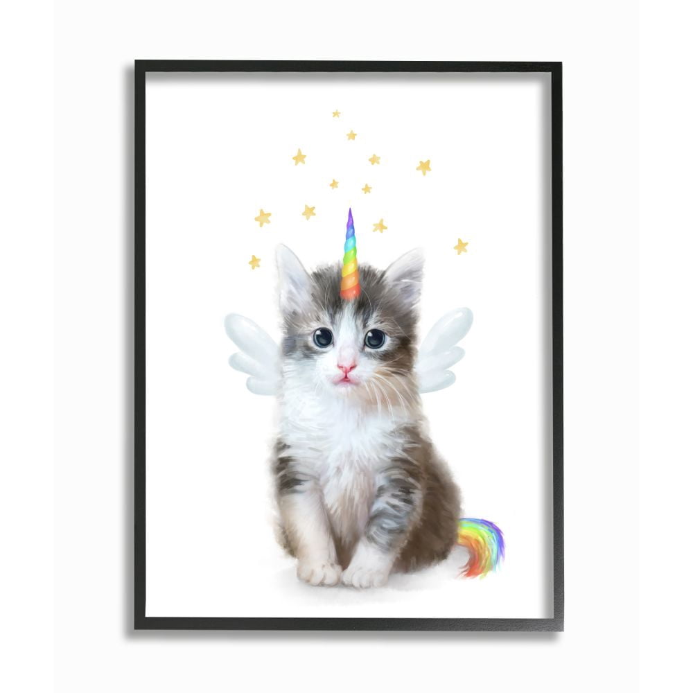 Stupell Industries Unicorn Kitten Fantasy Feline Rainbow Horn Design Framed Wall Art Design by Ziwei Li, 24" x 30", Black Framed