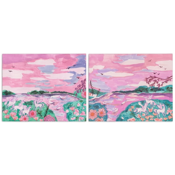 Stupell Industries Unicorn Nature Whimsy Fantasy & Sci-Fi Painting Wrapped Canvas Art Print Wall Art, 20 x 16, Set of 2