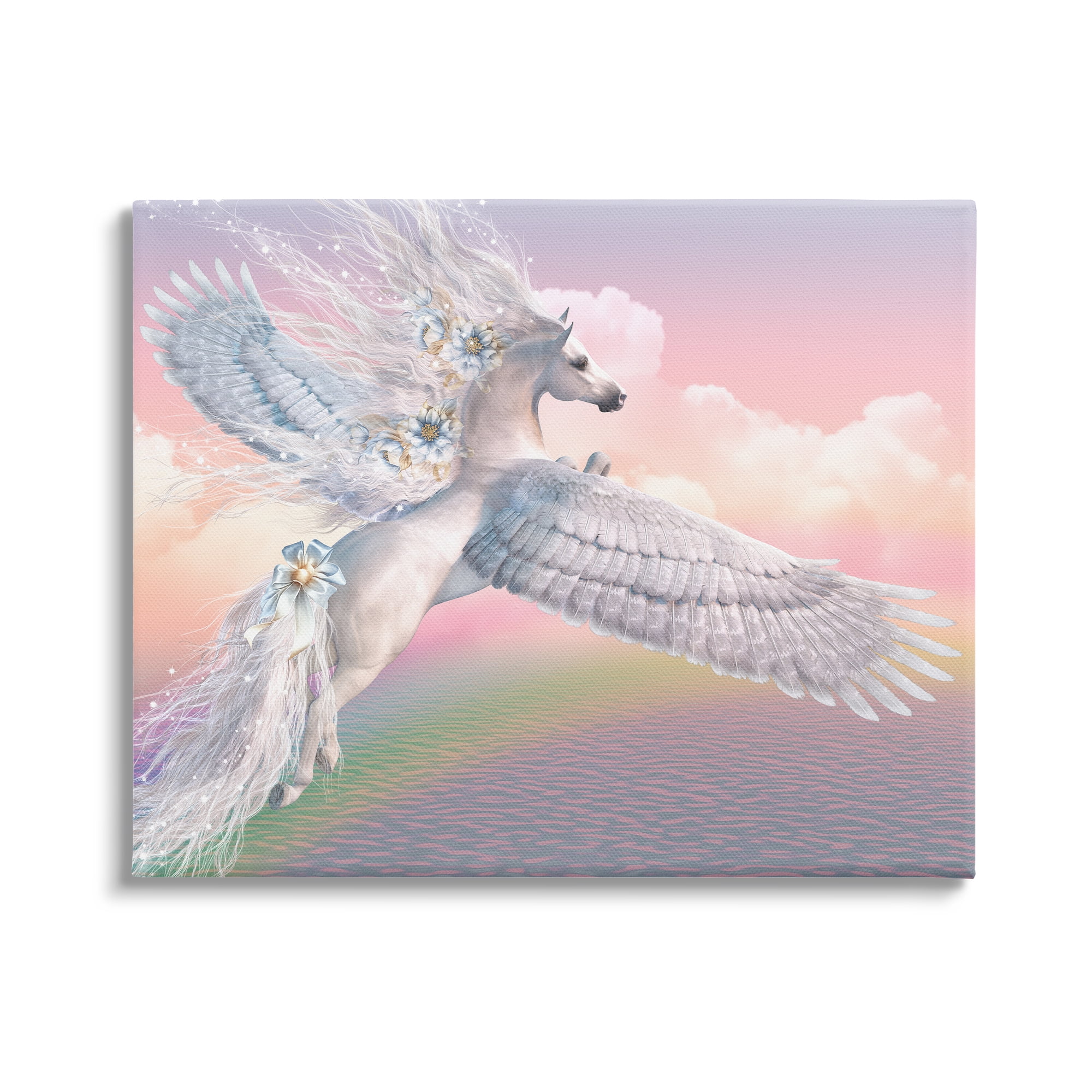 Stupell Industries Unicorn Over the Rainbow Fairy Tales & Fantasy Painting Gallery Wrapped Canvas Art Print Wall Art, 20 x 16