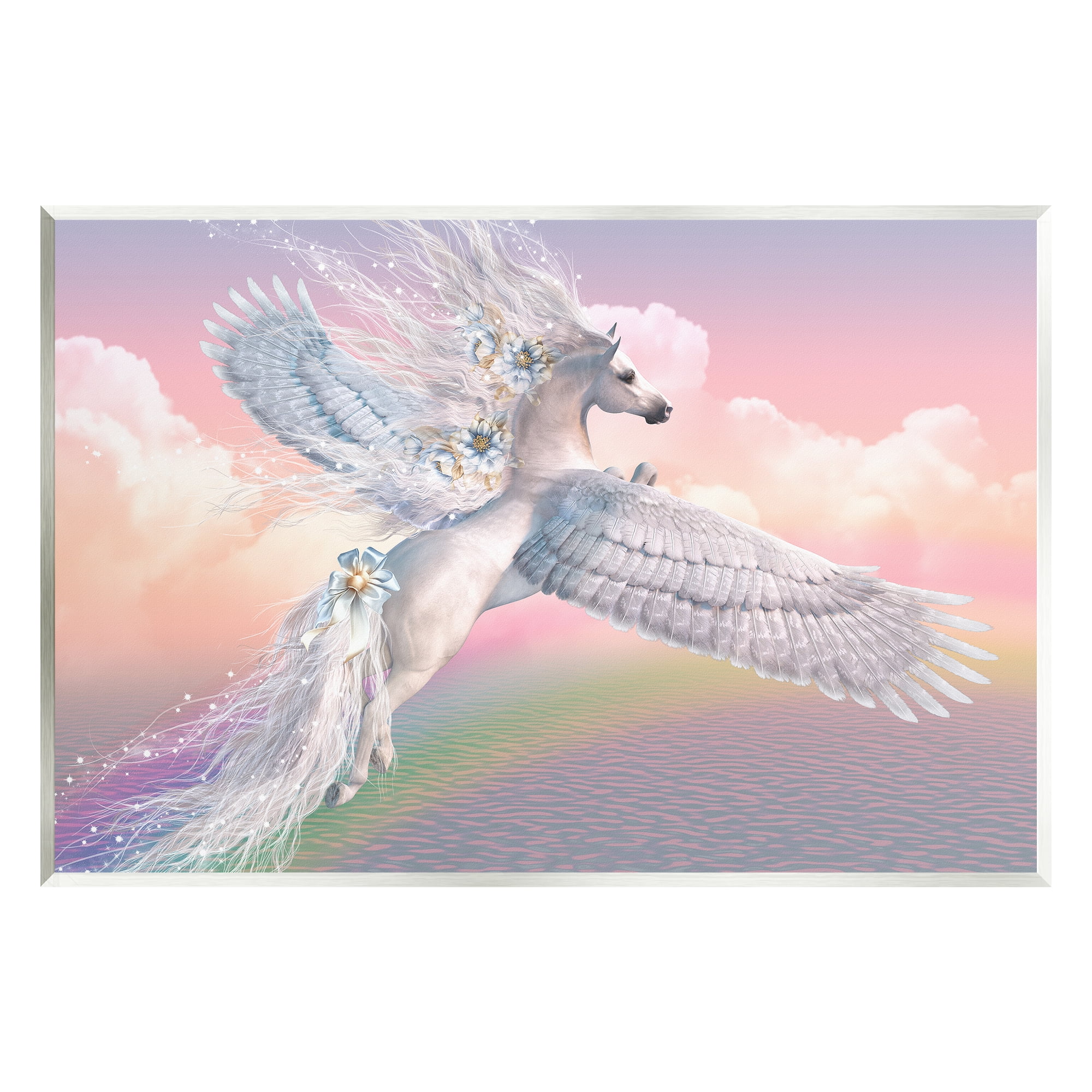 Stupell Industries Unicorn Over the Rainbow Fairy Tales & Fantasy Painting Unframed Art Print Wall Art, 15 x 10