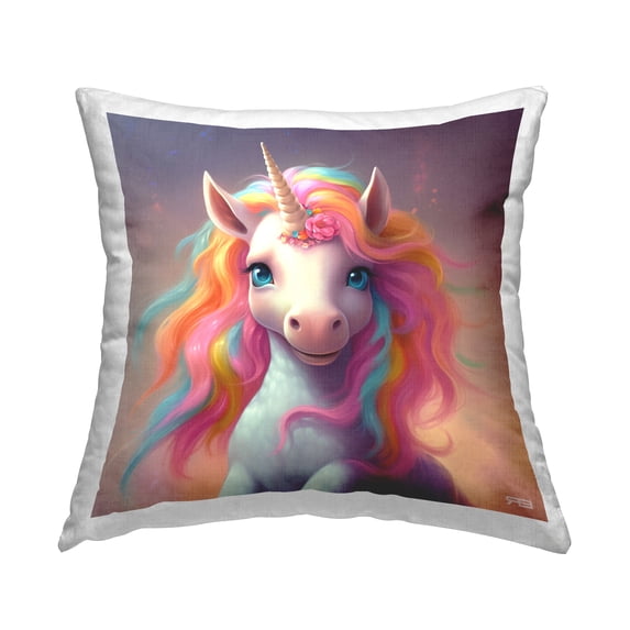 Stupell Industries Unicorn & Pastel Mane Decorative Printed Throw Pillow, 18 x 18