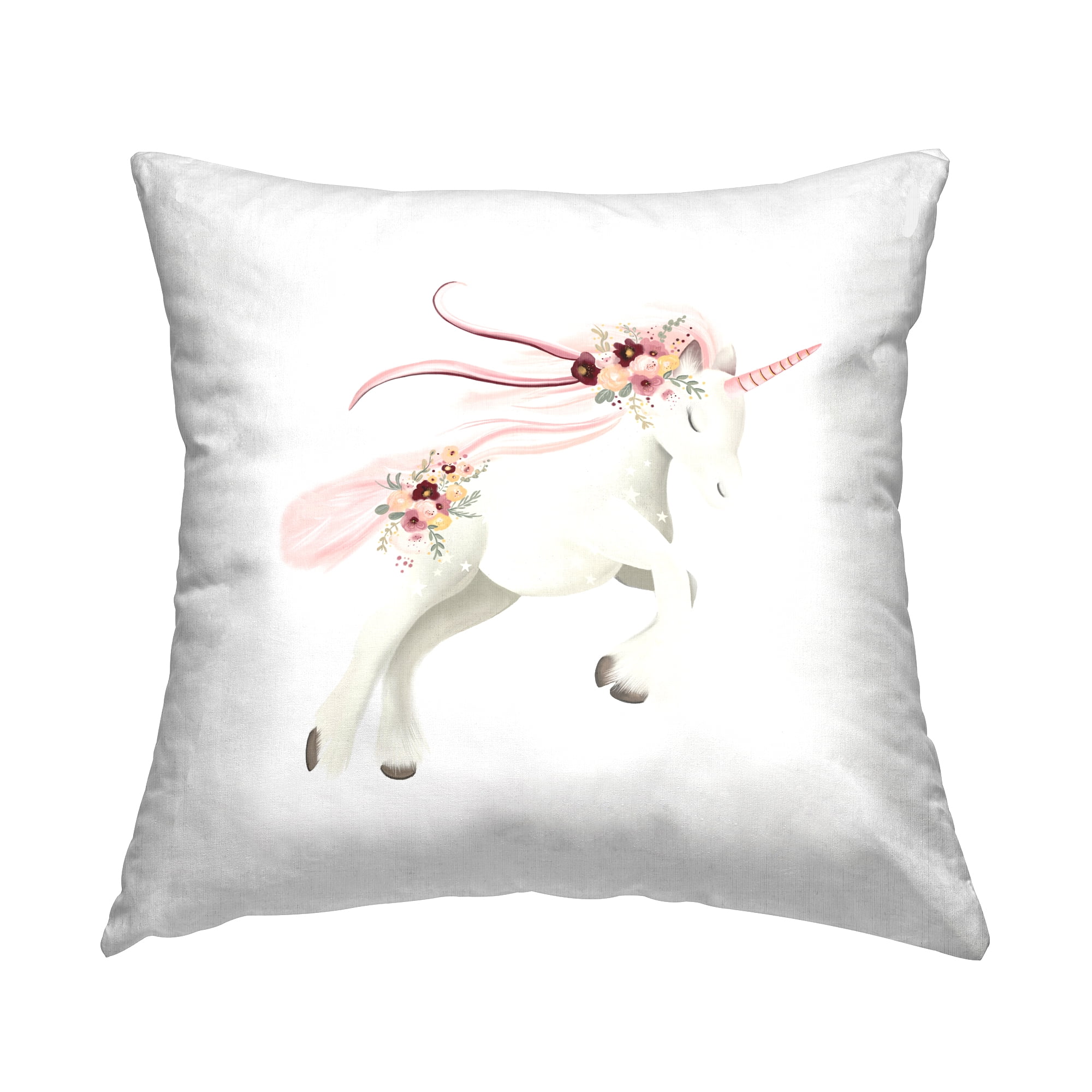 Stupell Industries Unicorn & Pink Florals Decorative Printed Throw Pillow, 18 x 18