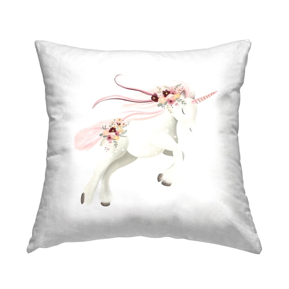 Stupell Industries Unicorn & Pink Florals Decorative Printed Throw Pillow, 18 x 18