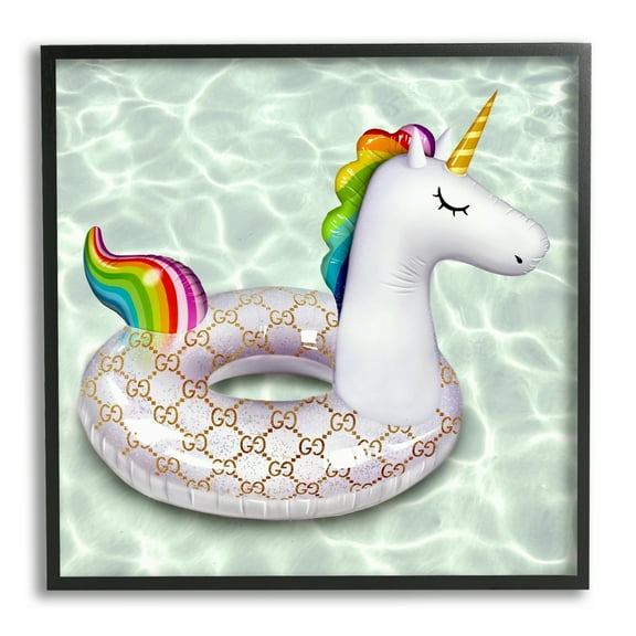 Stupell Industries Unicorn Pool Float Trendy Fashion Emblem Pattern Graphic Art Black Framed Art Print Wall Art, Design by Ziwei Li