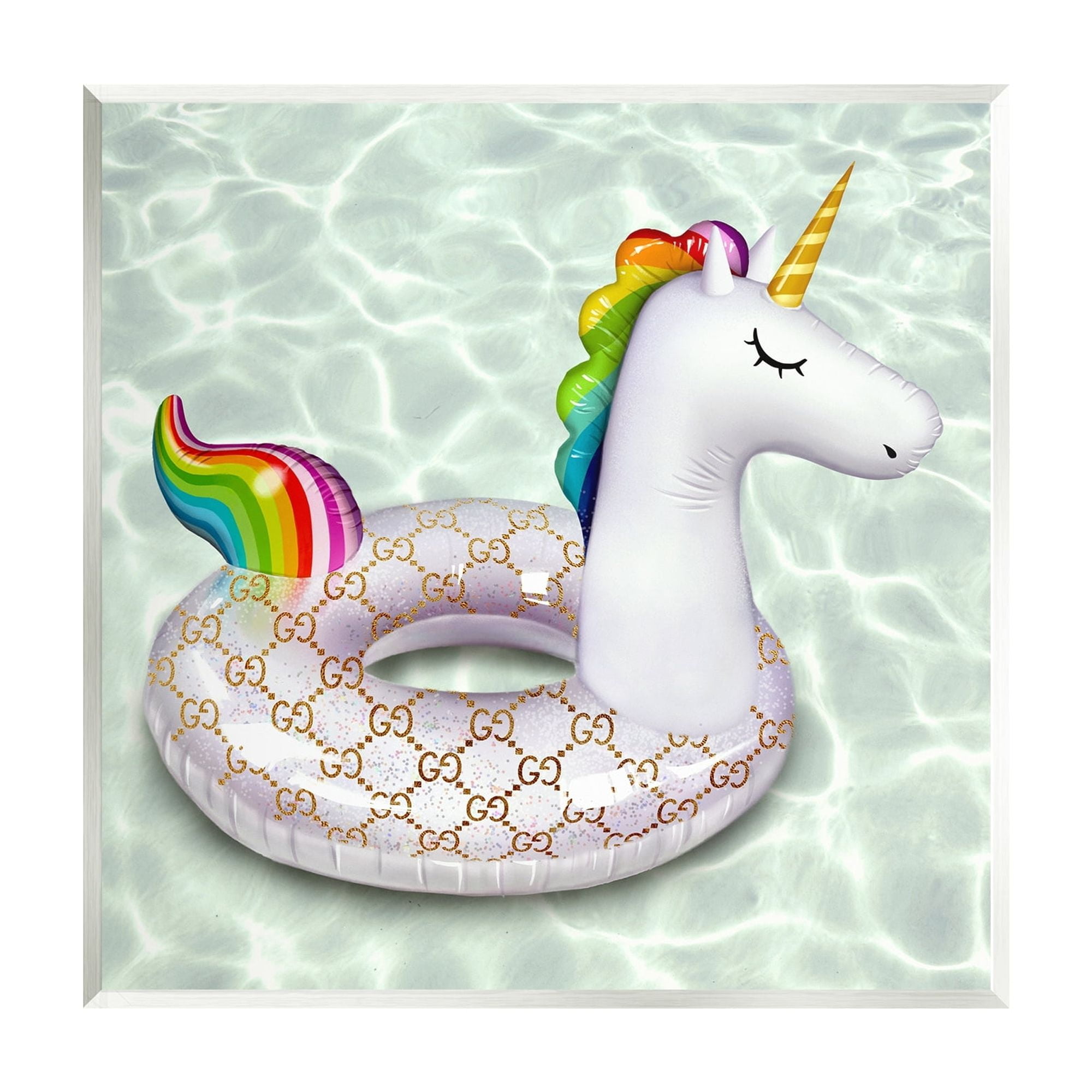 Stupell Industries Unicorn Pool Float Trendy Fashion Emblem Pattern Graphic Art Unframed Art Print Wall Art, Design by Ziwei Li