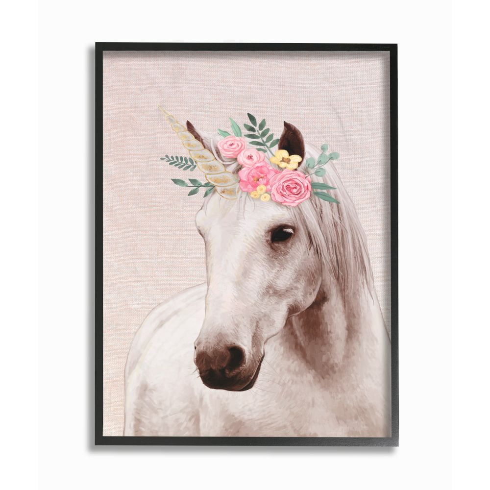 Stupell Industries Unicorn Portrait Pink Fantasy Animal Painting Graphic Art Black Framed Art Print Wall Art, 24x30, by Ziwei Li