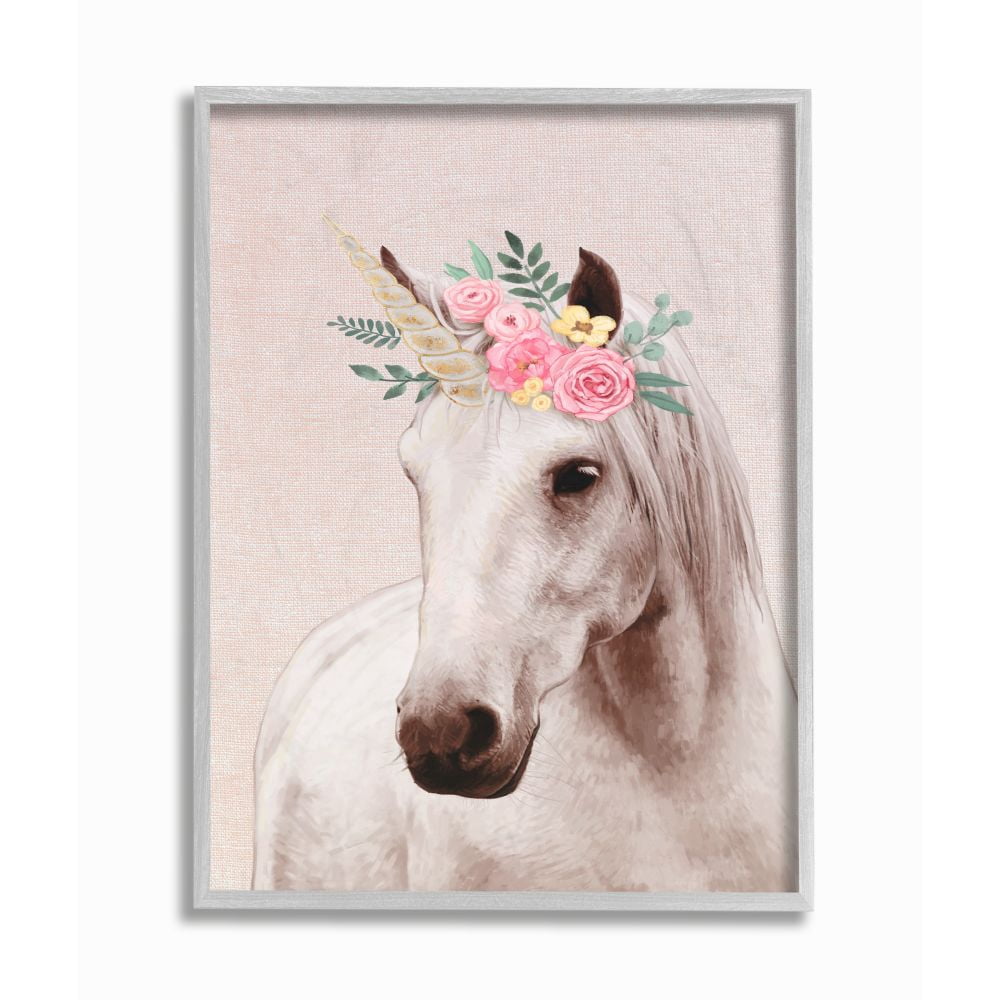 Stupell Industries Unicorn Portrait Pink Fantasy Animal Painting Graphic Art Gray Framed Art Print Wall Art, 11x14, by Ziwei Li