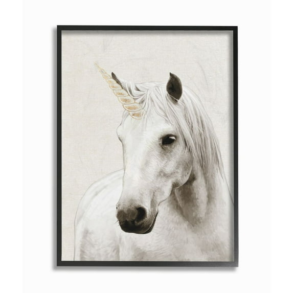 Stupell Industries Unicorn Portrait White Fantasy Animal Painting Graphic Art Black Framed Art Print Wall Art, 24x30, by Ziwei Li