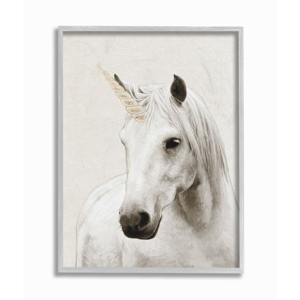 Stupell Industries Unicorn Portrait White Fantasy Animal Painting Graphic Art Gray Framed Art Print Wall Art, 11x14, by Ziwei Li