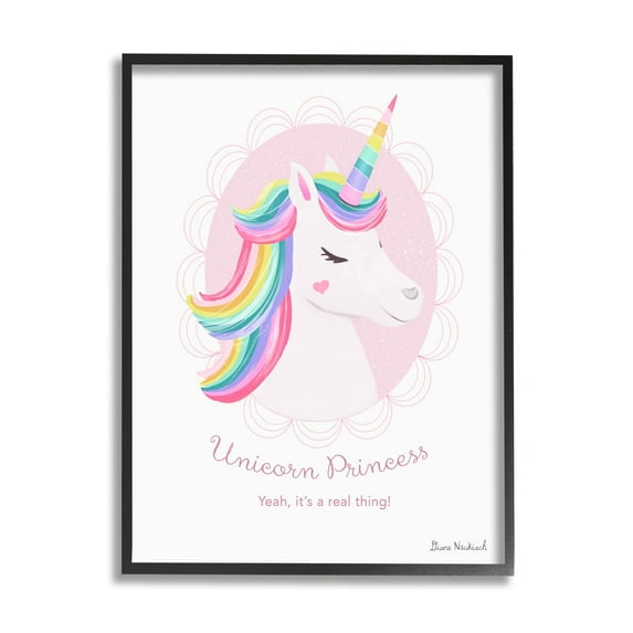 Stupell Industries Unicorn Princess Endearing Unicorn Portrait Fantasy Rainbow Graphic Art Black Framed Art Print Wall Art, Design by Diane Neukirch