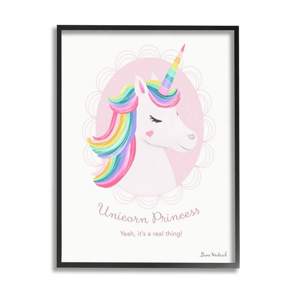 Stupell Industries Unicorn Princess Endearing Unicorn Portrait Fantasy Rainbow Graphic Art Black Framed Art Print Wall Art, Design by Diane Neukirch